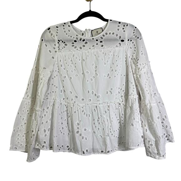 TUCKERNUCK Blouse Small Eloise Eyelet A-Line Silhouette Bell Sleeves Lined - Picture 3 of 15